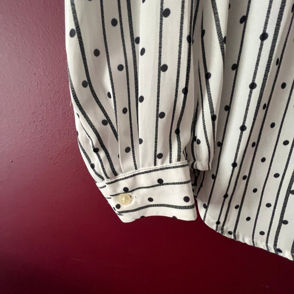 Loft: Camp shirt white with black stripes and black velvet flocked dots. Size . - Picture 4 of 7